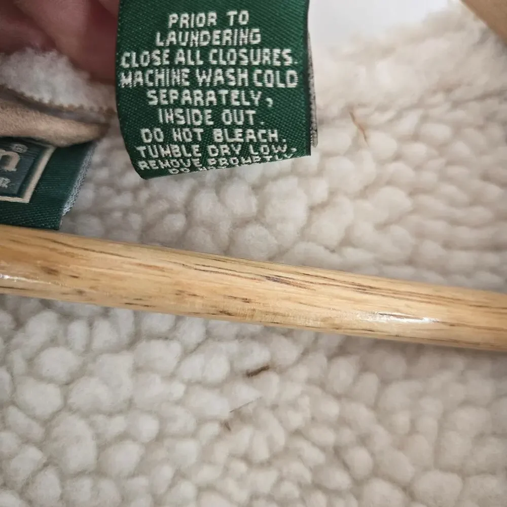 L.L.Bean Girls Vintage Tan Faux Suede Sherpa Lined Hooded Winter Coat XL - Picture 9 of 11